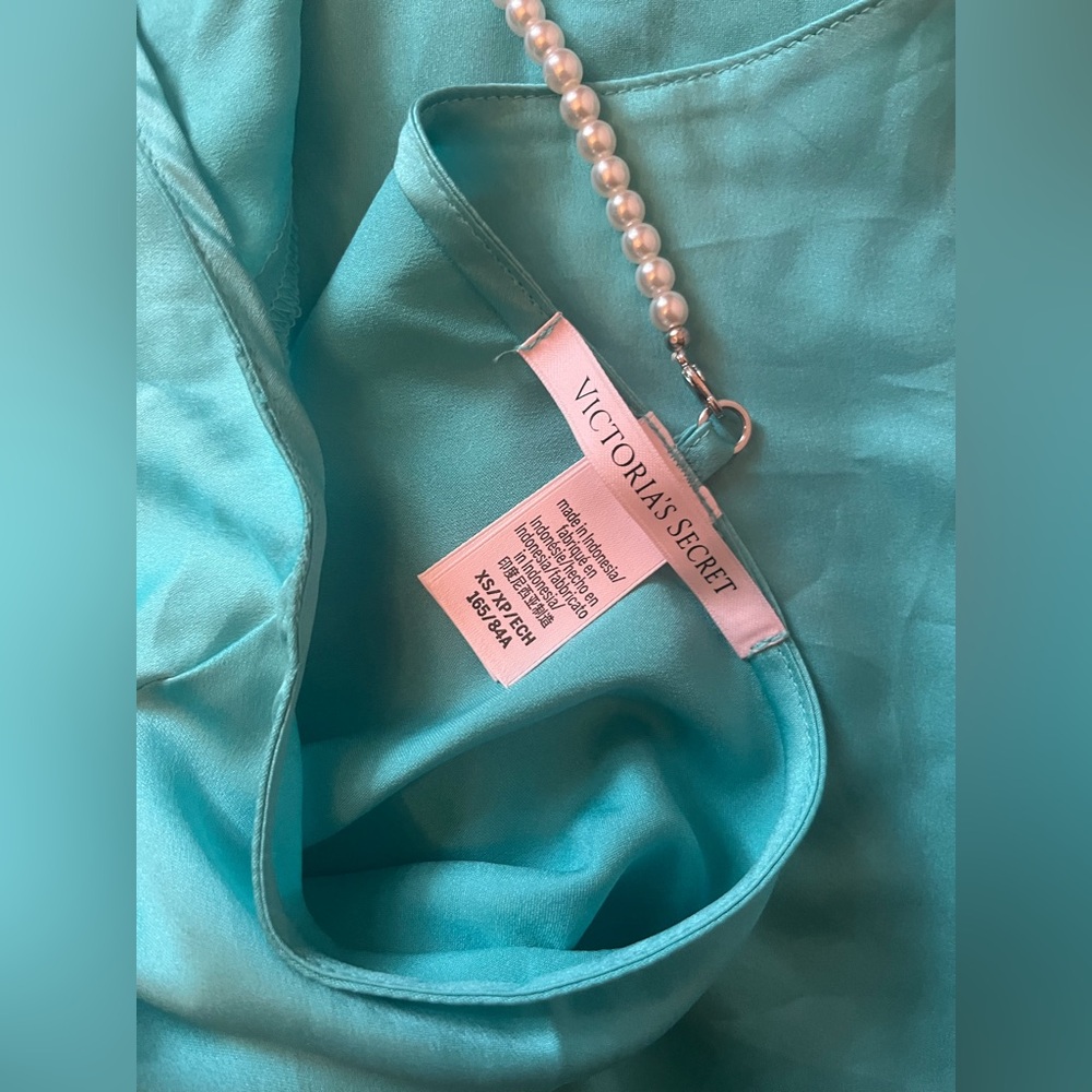 Victoria's Secret Tiffany blue pearl straps Satin sleep set